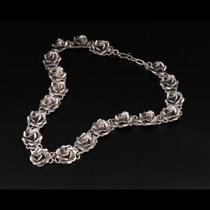 Mexican Sterling Silver Rose link Necklace.